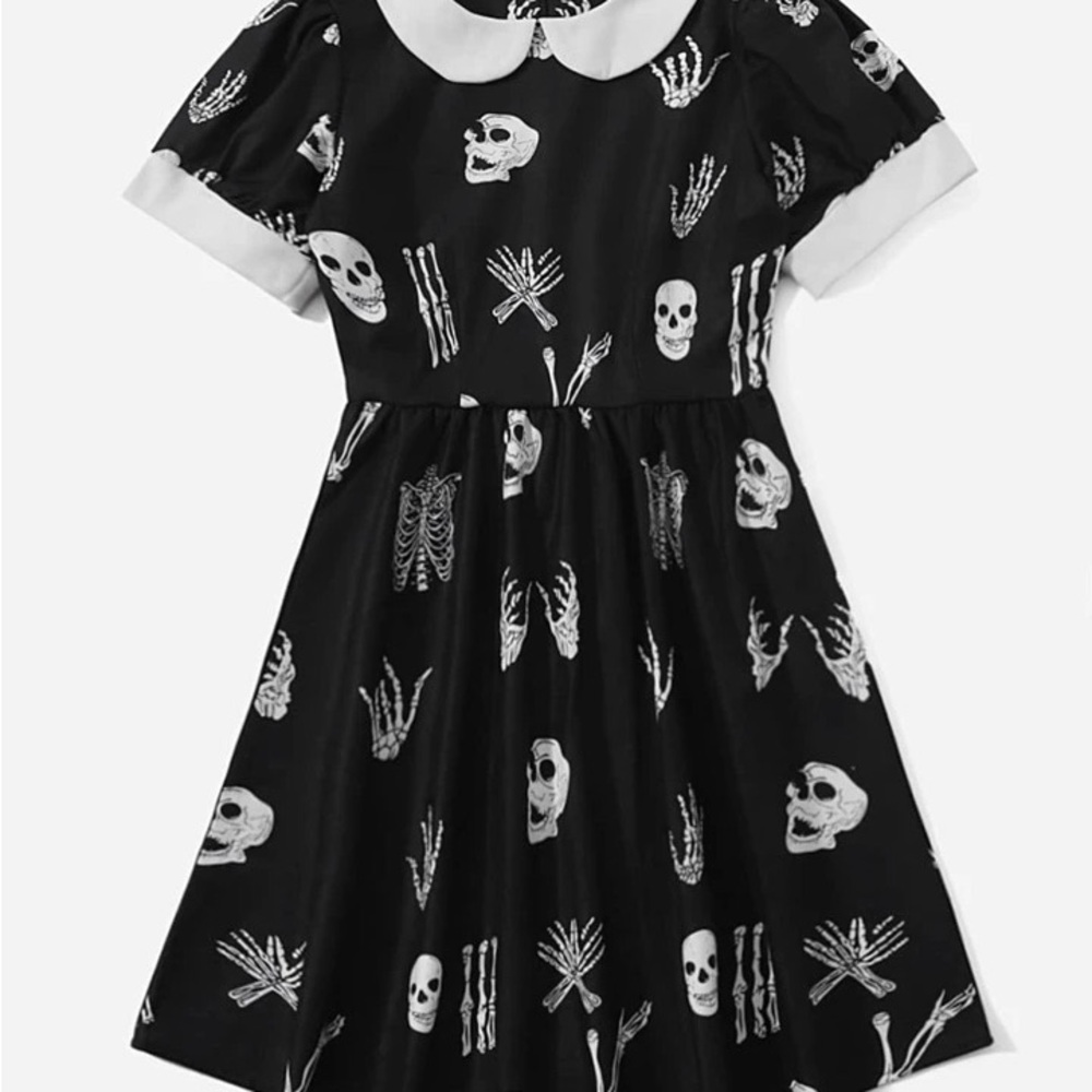 ROMWE Black and White Skeleton Print Dress
